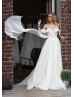 Off Shoulder Ivory Lace Chiffon Airy Wedding Dress